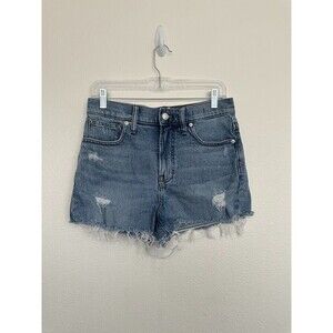 Madewell The Perfect Jean Short Medium Wash Blue Distressed Frayed Hem Size 28